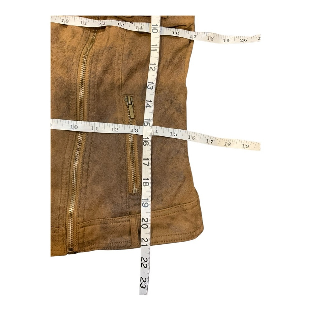 BNCI Blanc Noir Women’s Brown Moto Zipper Biker Vegan Suede Jacket Size Small - Picture 13 of 15